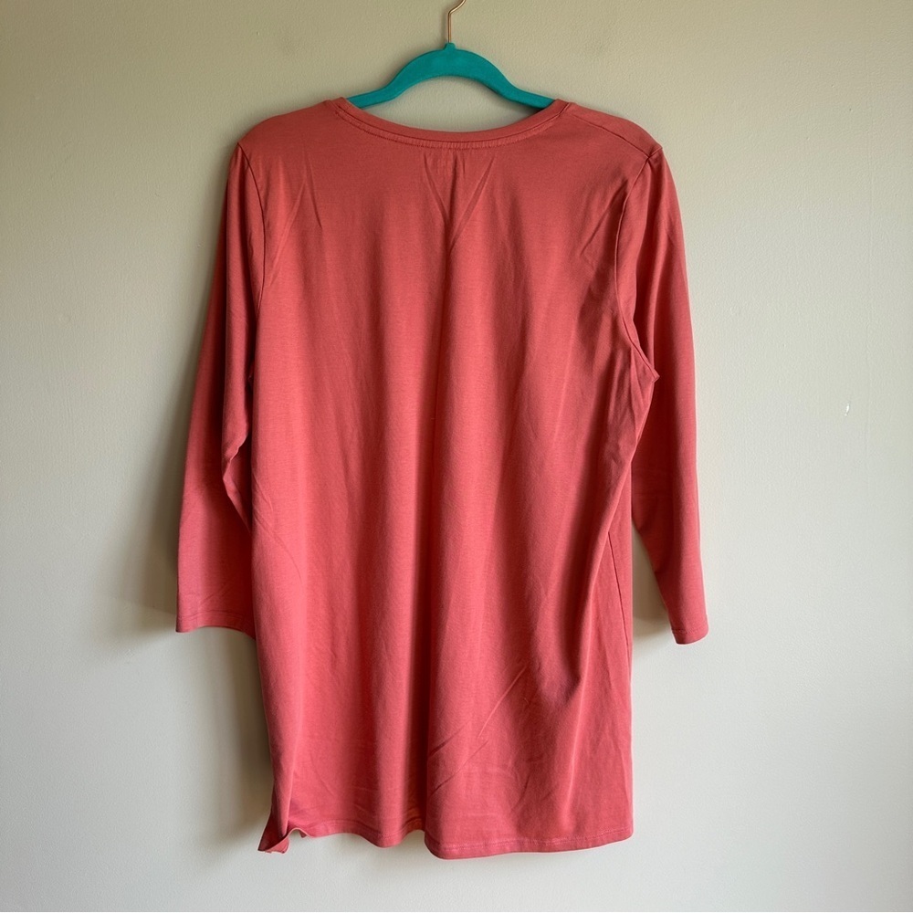 Land’s End Pink Salmon 100% Cotton Medium Tall 3/4 Sleeve T-Shirt - Picture 3 of 10